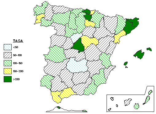 Tasa de infección en el mapa nacional